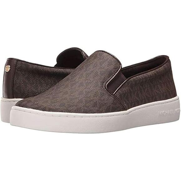 NWT Michael Kors Women's Keaton Slip-on Brown Mini MK Logo Coated-Size 8 - Picture 1 of 5